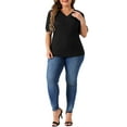 thumbnail image 2 of Agnes Orinda Plus Size Tops for Women V Neck Short Sleeve Pullover Knitted Casual Blouses 2X Black, 2 of 6