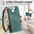 thumbnail image 5 of ELEHOLD for Apple iPhone 13 Pro Max Flip Wallet Case, Shockproof Premium Vintage PU Leather Magnetic Geometric Handbag Zipper Pocket Card Holder Slots Kickstand Wrist Strap Cover, green, 5 of 8