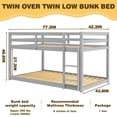 thumbnail image 6 of Twin over Twin Bunk Bed, Sesslife Low Floor Wood Bunk Bed Frame with Guardrails and Ladder, Space Saving Bunk Bed for Bedroom, No Box Spring Needed, Gray, 6 of 9
