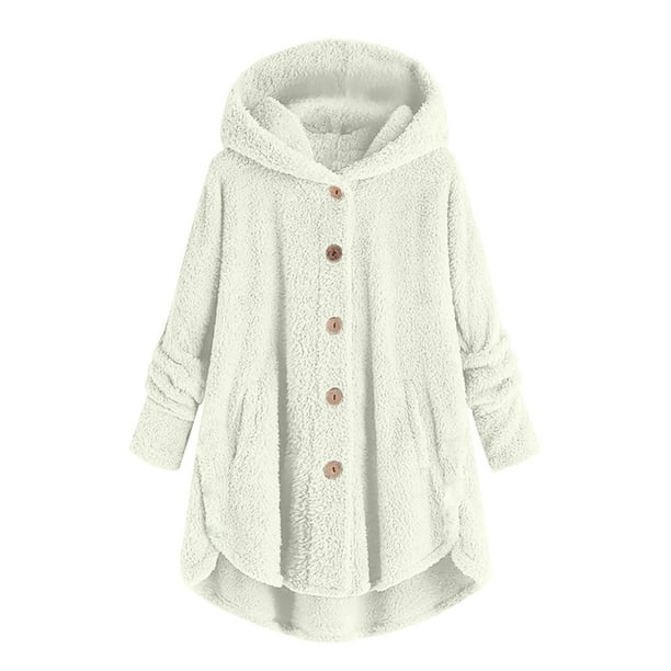 Chaqueta De Invierno Con Capucha Para Mujer Tallas Grandes - Felpa, Holgada, Con Botones, Abrigo Cálido De Poliéster
