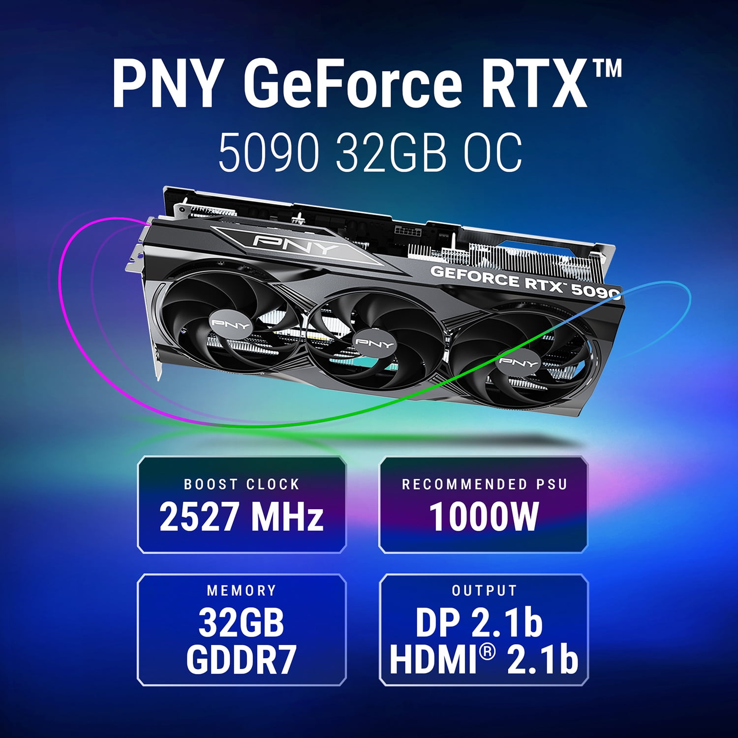 PNY NVIDIA GeForce RTX™ 5090 OC Triple Fan, Graphics Card 32GB GDDR7, 3.5-Slot