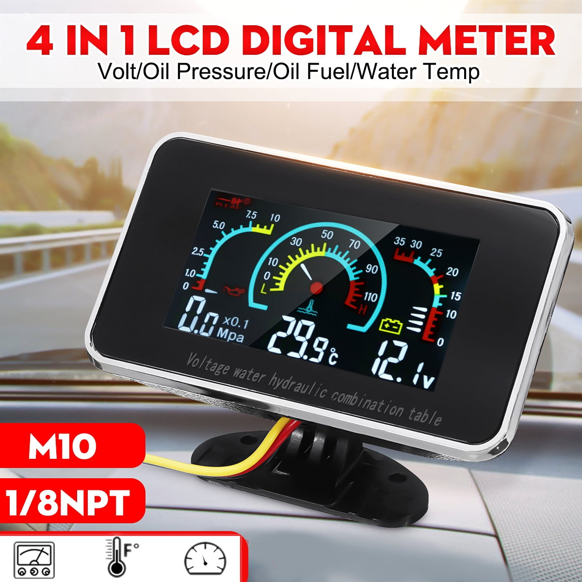 Universal Car LCD Digital Oil Pressure Water Temp Fuel Voltage Gauge Tachometer Universal Car LCD Digital Oil Pressure Water Temp Fuel Voltage Gauge Tachometer
