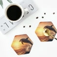 thumbnail image 4 of Honeii Sunset Dancing Dolphin A print Leather Coaster Set of 4, ideal for safeguarding your furniture from drinks spills and effortless cleanup-Hexagon, 4 of 6