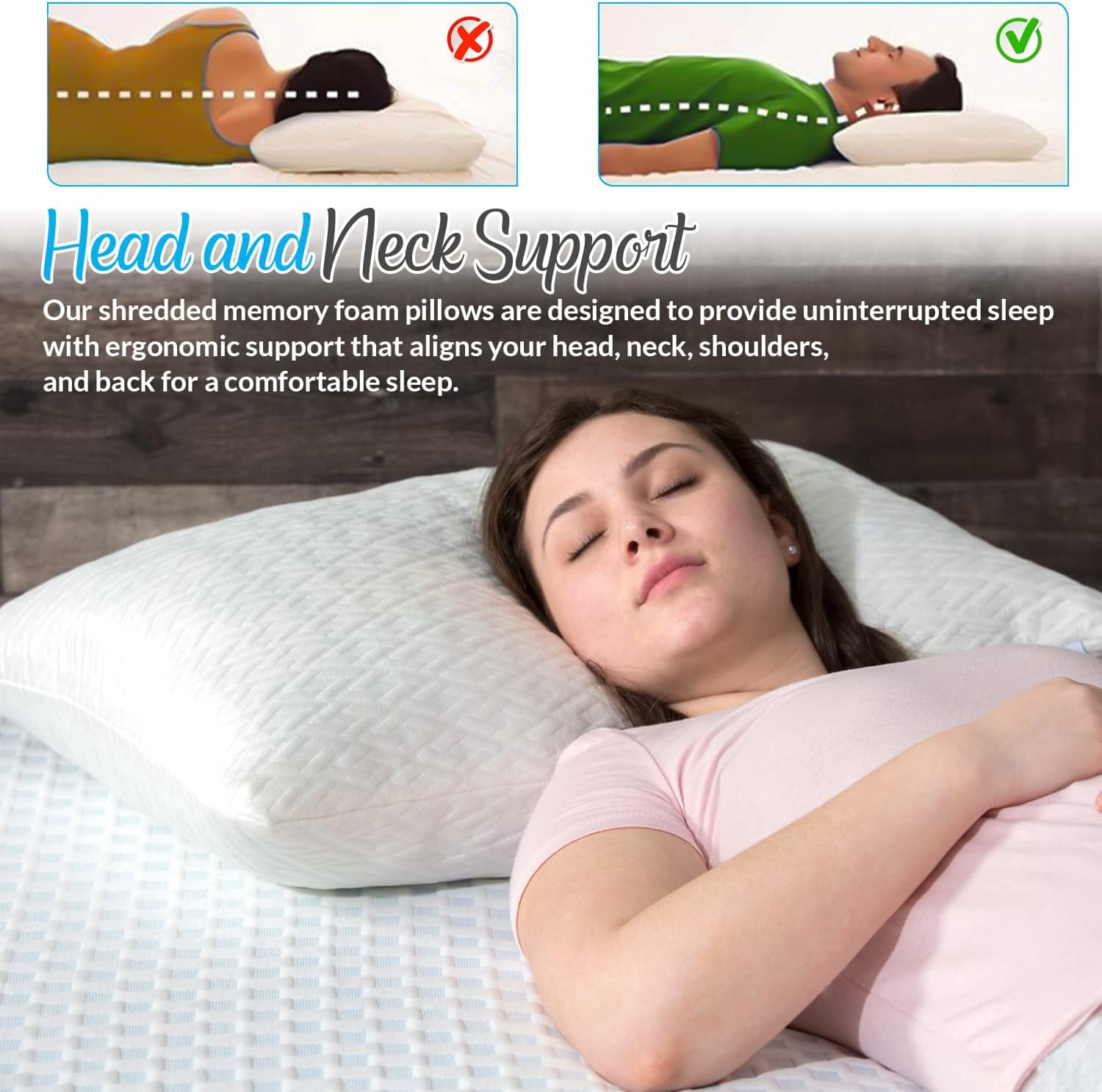 2 Pack King Size Bamboo Pillow, Memory Foam Bed Pillows with Washable Pillowcases, King (2 Pack)