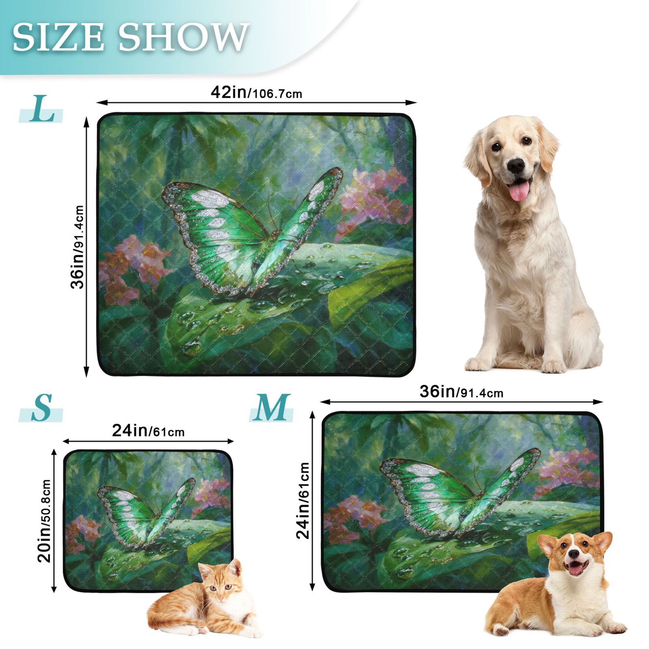 IAUYY Washable Pee Pads for Dogs Smallx3 Absorbent and Leak-Proof Non-Slip Reusable Puppy Pee Pads for Dogs Applicable to Playpen Potty Crate The Beautiful Green Butterfly