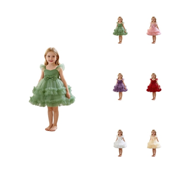 Girls Party Dress with Bow, Tiered Tulle Skirt & Flutter Sleeves â for Flower Girl, Pageant, Wedding, Birthday & Formal Occasions, Toddler Tutu Gown