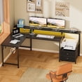 thumbnail image 3 of Satifur 57" L-Shaped Gaming Desk with LED Lights & Power Outlets, Computer Desk with Drawers & Printer Stand, Black, 3 of 9