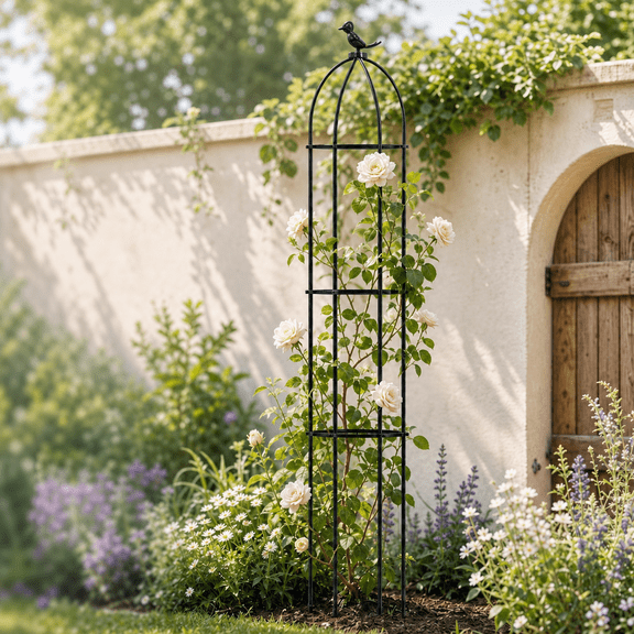 Garden Obelisk Trellis for Climbing Plants Outdoor, 47.2 Lightweight Round Plant Support for Roses Clematis Cucumber Vines Raised Garden Bed Planter