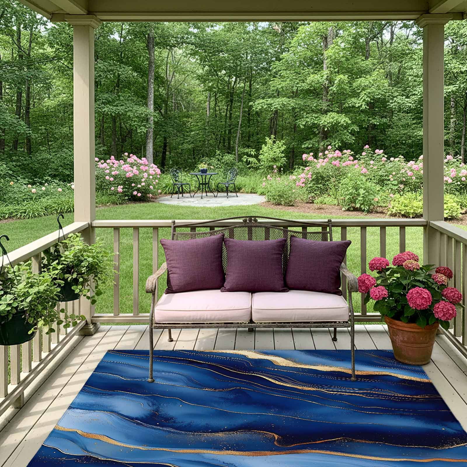 Outdoor Rug 5x8ft Ombre Blue Marble Large Area Rug Abstract Art Indoor Outdoor Carpet Outdoor Rugs Mats for Patio Camping,RV,Front Door, Outside Decor