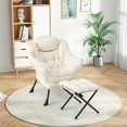 thumbnail image 5 of Gymax Lazy Sofa Chair Accent Leisure Armchair with Folding Footrest & Storage Pocket Beige, 5 of 10