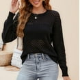 thumbnail image 5 of Womens Knitting Tops Pullover Eyelet Hole Long Sleeve Crew Neck Sweaters Loose Fitting Solid Knitwear, 5 of 7