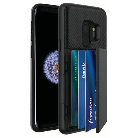 - Blackweb Phone Case With Easy-Access Fan-Out Hidden Credit Card Holder & Stand For Samsung Galaxy S9 - Black