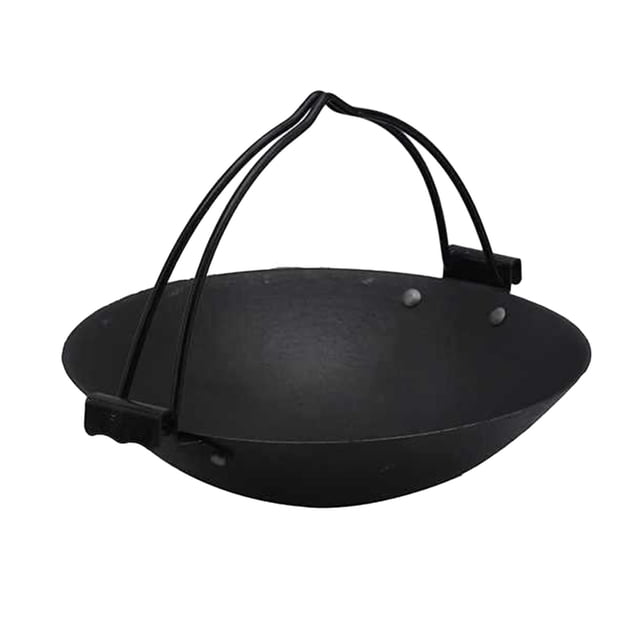 Olla de camping colgante de hierro fundido, utensilios de cocina portátiles para hervir 28 cm