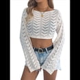 thumbnail image 2 of Blusa de Punto con Cuello Redondo y Mangas Largas para Mujer, Estilo Crochet Calado Albaricoque XL, 2 of 7