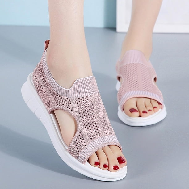 Las mujeres punta abierta transpirable comodidad ahueca hacia fuera Casual cuñas zapatos de malla sandalias Wmkox8yii nm10891