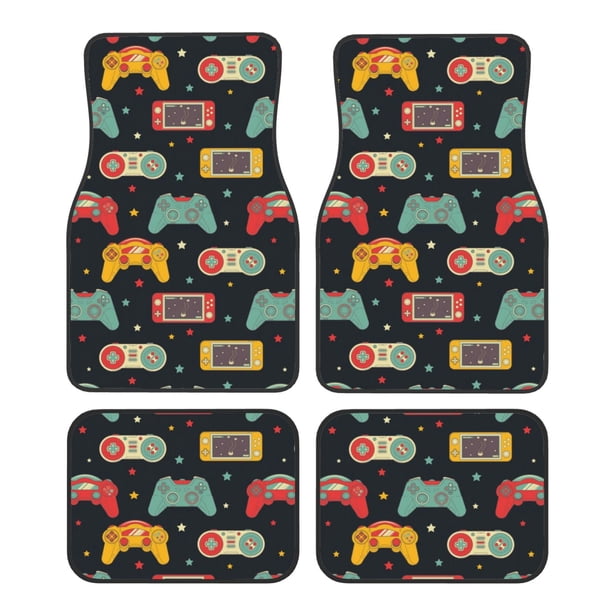 Balery Retro Video Game Juego de 4 Alfombrillas para Auto, Revestimientos de Caucho Resistente, Diseño Antideslizante