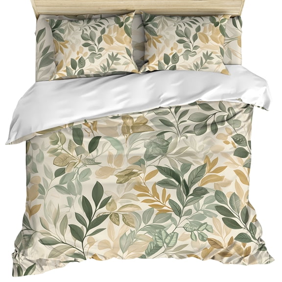 Sage Green Yellow Botanical Duvet Cover Set, Spring Summer Vintage Soft Duvet Cover California King Bedding Set 4 Pieces, 1 Quiltcover and 2 Pillowcases with Zipper, 1 Bed Sheet for All Seasons