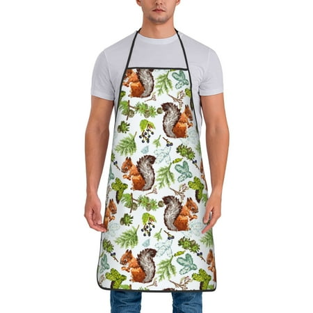 

Xecao Mosaic Forest Squirrel Print Funny BBQ Chef Aprons for Men Women Adjustable Kitchen Cooking Aprons with Pocket Waterproof Oil Proof No Pilling Fading