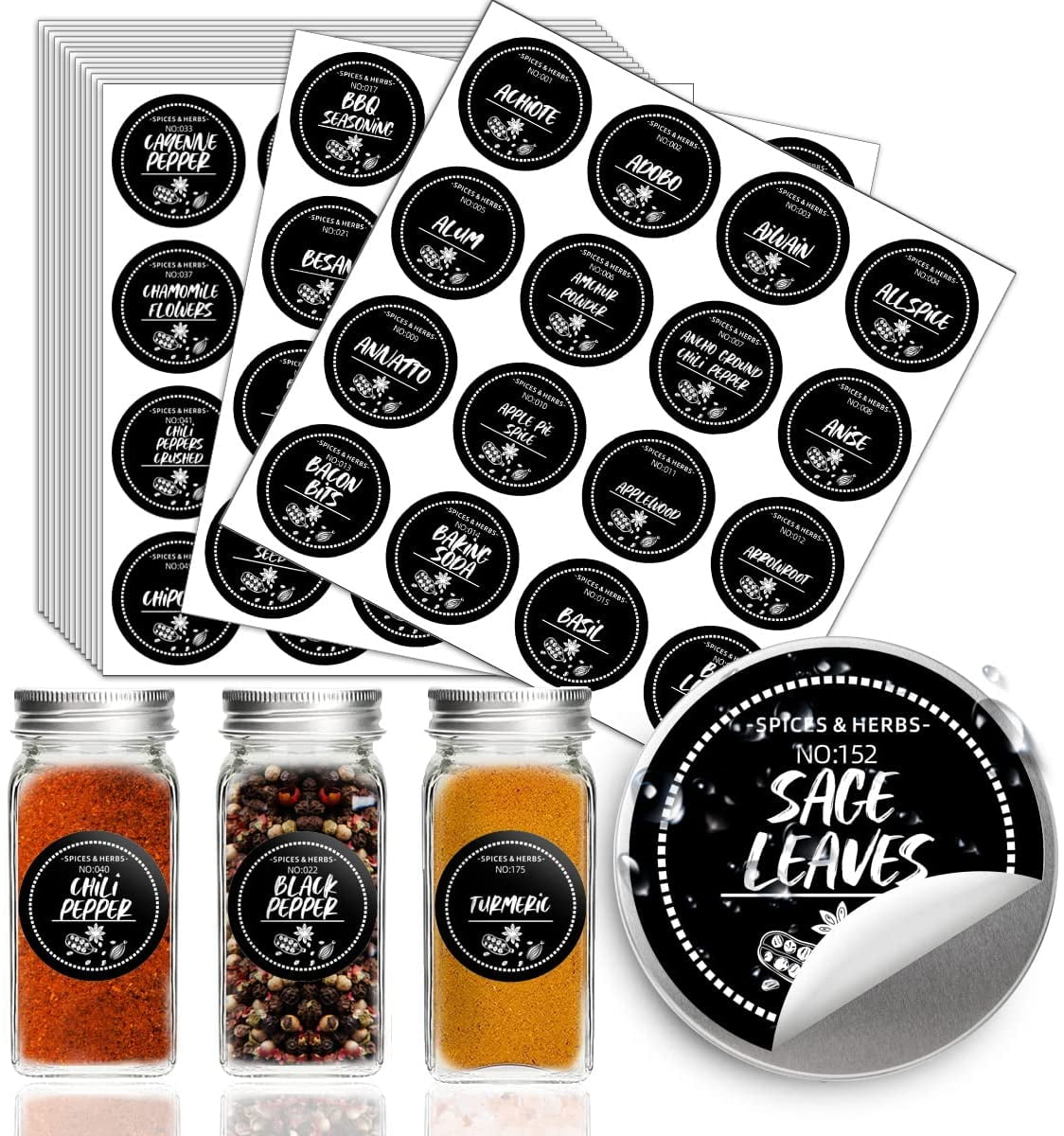 240 PCS Spice Jar Labels, Does't Include Jars,184 Preprinted 56 Extra Write-On Labels for DIY, Waterproof, Oil Resistant, No Residue Herb Seasoning ...