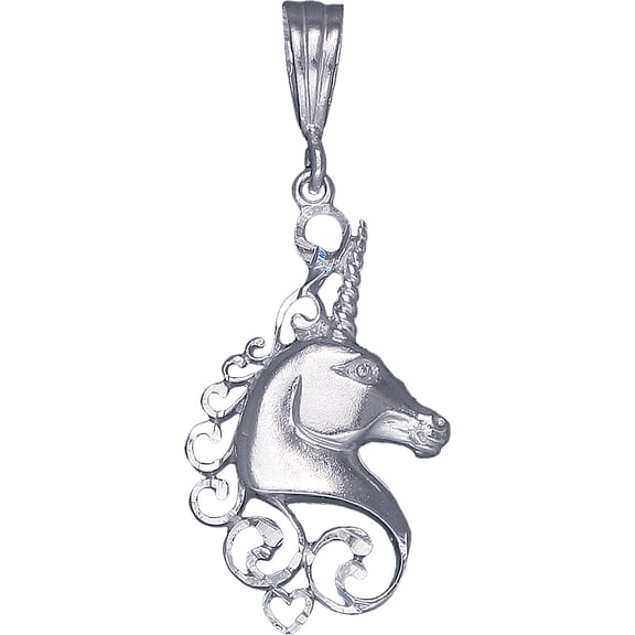 Sterling Silver Unicorn Charm Pendant Necklace with Diamond Cut Finish and 18 Inch Rolo Chain