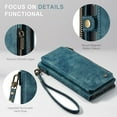 thumbnail image 4 of For iPhone 11 Case, iPhone 11 Wallet Case for Women Men, Durable PU Leather Magnetic Flip Lanyard Strap Wristlet Zipper Card Holder Wallet Phone Cases for iPhone 11 6.1-inch, Blue, 4 of 6