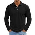 thumbnail image 3 of Hearthz Mens Polo Shirt 3 Button Placket Lapel Collar Mens Long Sleeve Shirt Business Casual Mens Golf Polo Shirts Athletic T Shirts Black L, 3 of 8