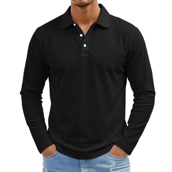 Men's Polo Shirts Lightweight Long Sleeve Golf Shirts 3-Button Performance Work Athletic Tops Black 2XL