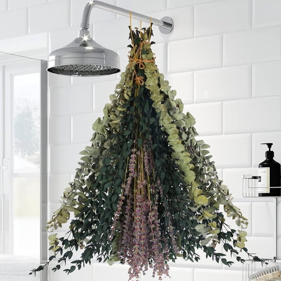 116 PCS Mix Dried Eucalyptus with Lavender Flowers Bundles for Shower 17" Natural Real Live Eucalyptus Leaves Greenery Stems & Aromatic Shower Plant for Flower Arrangement ,BathroomHome Decor