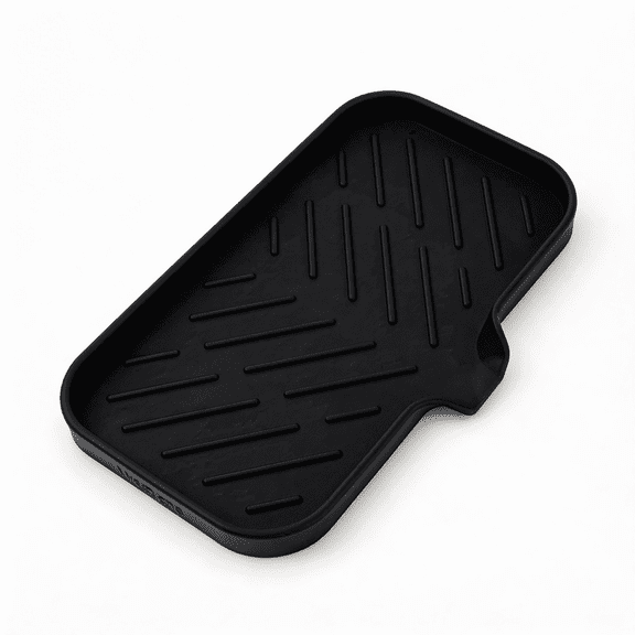 Soap Dish Silicone 9.6 x 5.3 inch Black Drain Spout Non Slip Organizer for Bathroom Kitchen Sink