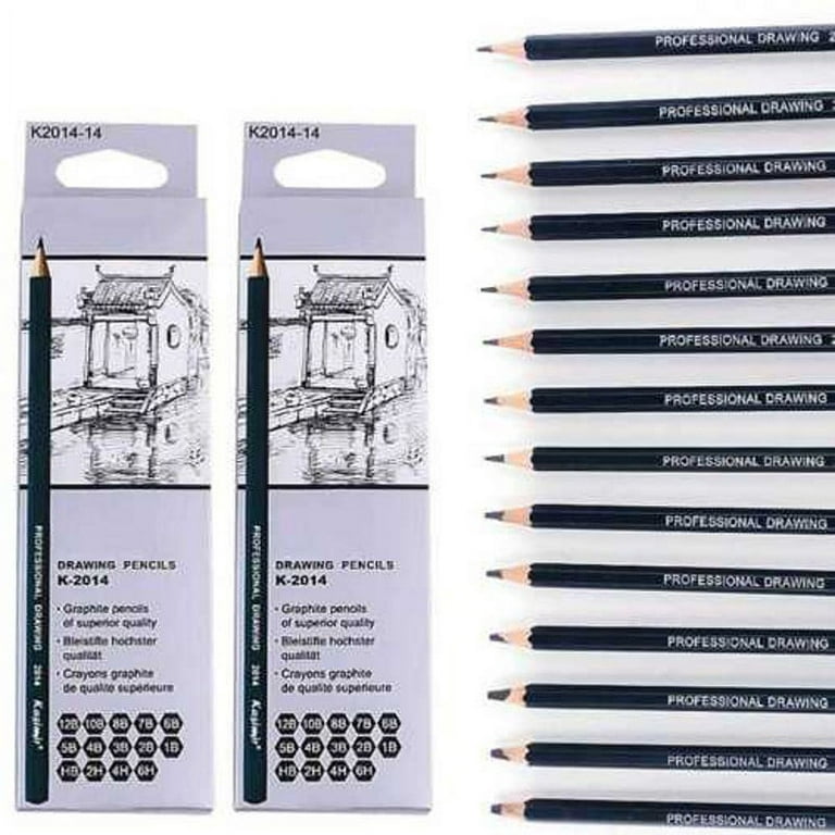 Sketching Pencils – 14 Pieces Professional Graphite Pencil Set for Drawing  – 6H 4H 2H HB 1B 2B 3B 4B 5B 6B 7B 8B 10B 12B Art Travel Set - Shading