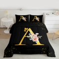 thumbnail image 2 of Homewish Initial A Letter Full Size Comforter Sets, Butterfly Rose Floral Bedding Comforter Set, Black Gold Sequin Print Reversible Bedding Sets, Lightweight Room Decor, 3-Piece, 2 of 8