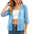 thumbnail image 3 of VBVC Women's Open Front 3/4 Sleeve Sheer Chiffon Cardigan , Ladies' Lightweight Sun Protection Shrug , Casual Beach Cover Up For Women,Light Blue,S-3XL, 3 of 7