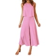thumbnail image 2 of BYHONG Casual Outfits for Women Sleeveless Tank O Neck Top Short Button Top Wide Leg Pants Pocket Two Piece Suit Light Pink XXL, 2 of 5