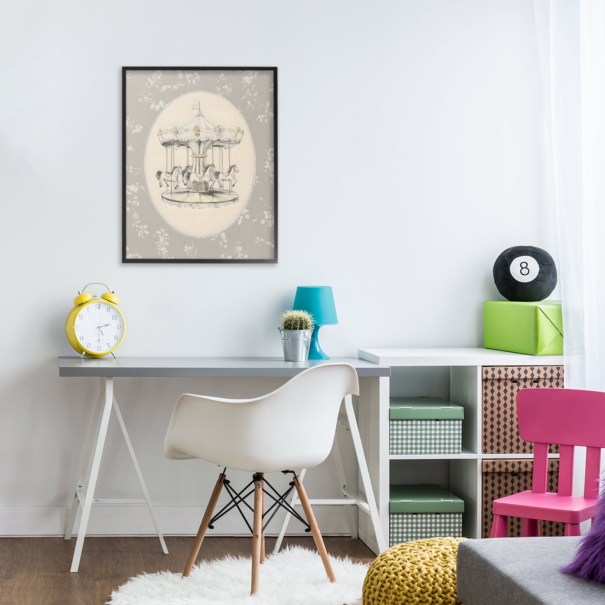 Stupell Industries Gentle Floral Carousel Black Framed Giclee Art, design by Arlington Prints