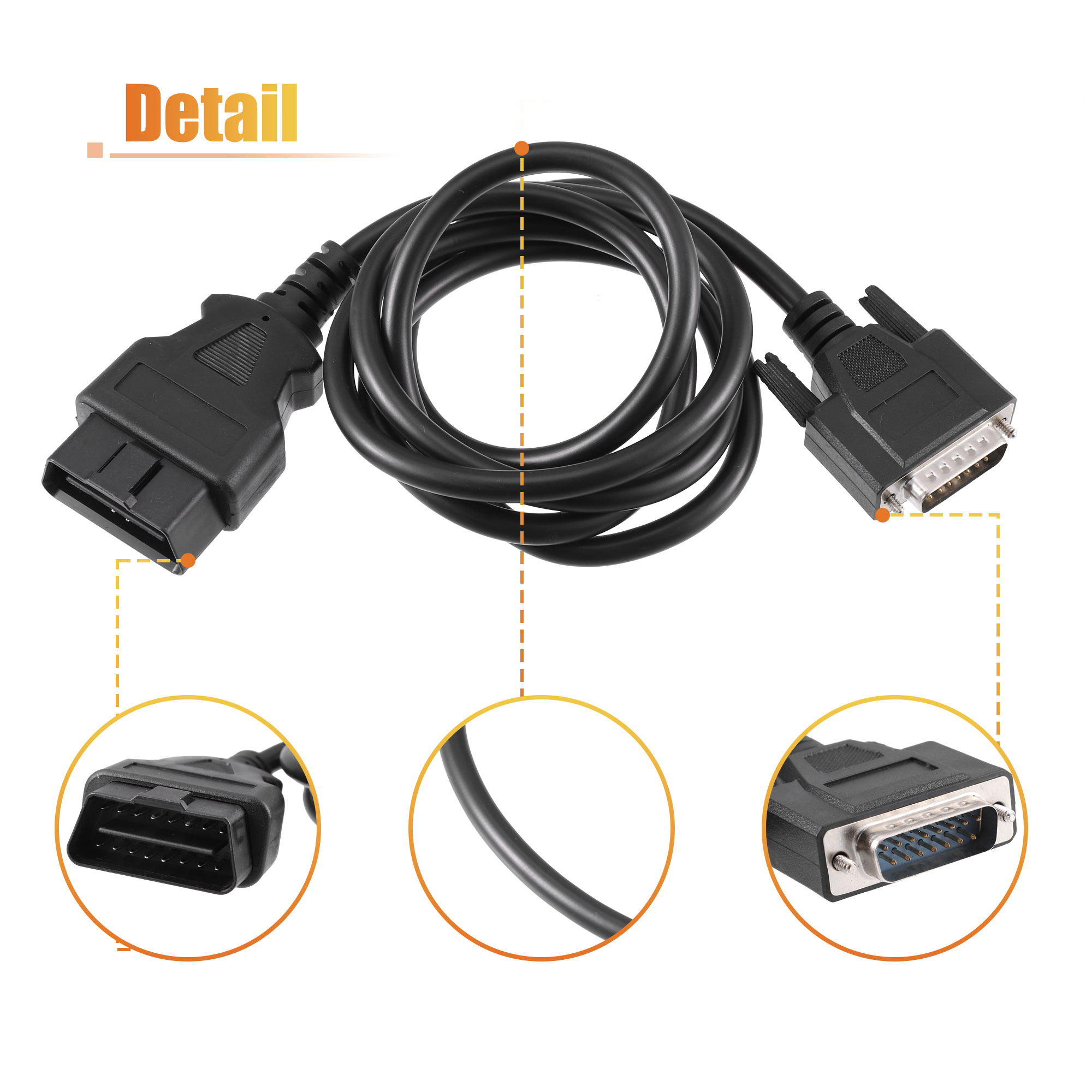 15-Pin Female OBD2 Cable – Compatible With Autel MaxiDiag Elite MD802 Tool – ABS, SAS, SRS Support