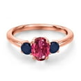 thumbnail image 3 of Gem Stone King 18K Rose Gold Plated Silver Pink Tourmaline and Blue Sapphire Engagement Ring for Women | 1.29 Cttw | Oval 7X5MM | Gemstone October Birthstone | Size 6, 3 of 6