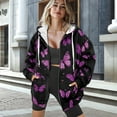 thumbnail image 3 of Renewold Butterfly Violet Black Women's Hoodie Sweatshirts Casual Jackets Hoodies Zip Up Drop Shoulder Long Sleeve Y2K Sweaters Jackets Top Sweatshirt Pullover Hoodie Womens Preppy Clothes, XS, 3 of 7