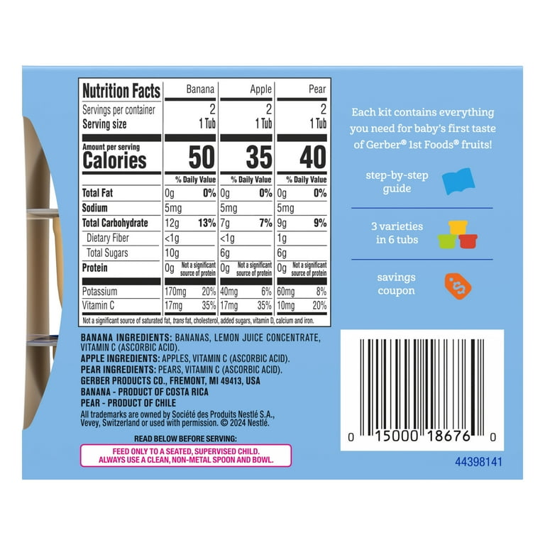 Gerber My 1st Fruits Starter Kit, Baby Food Puree, oz Tubs