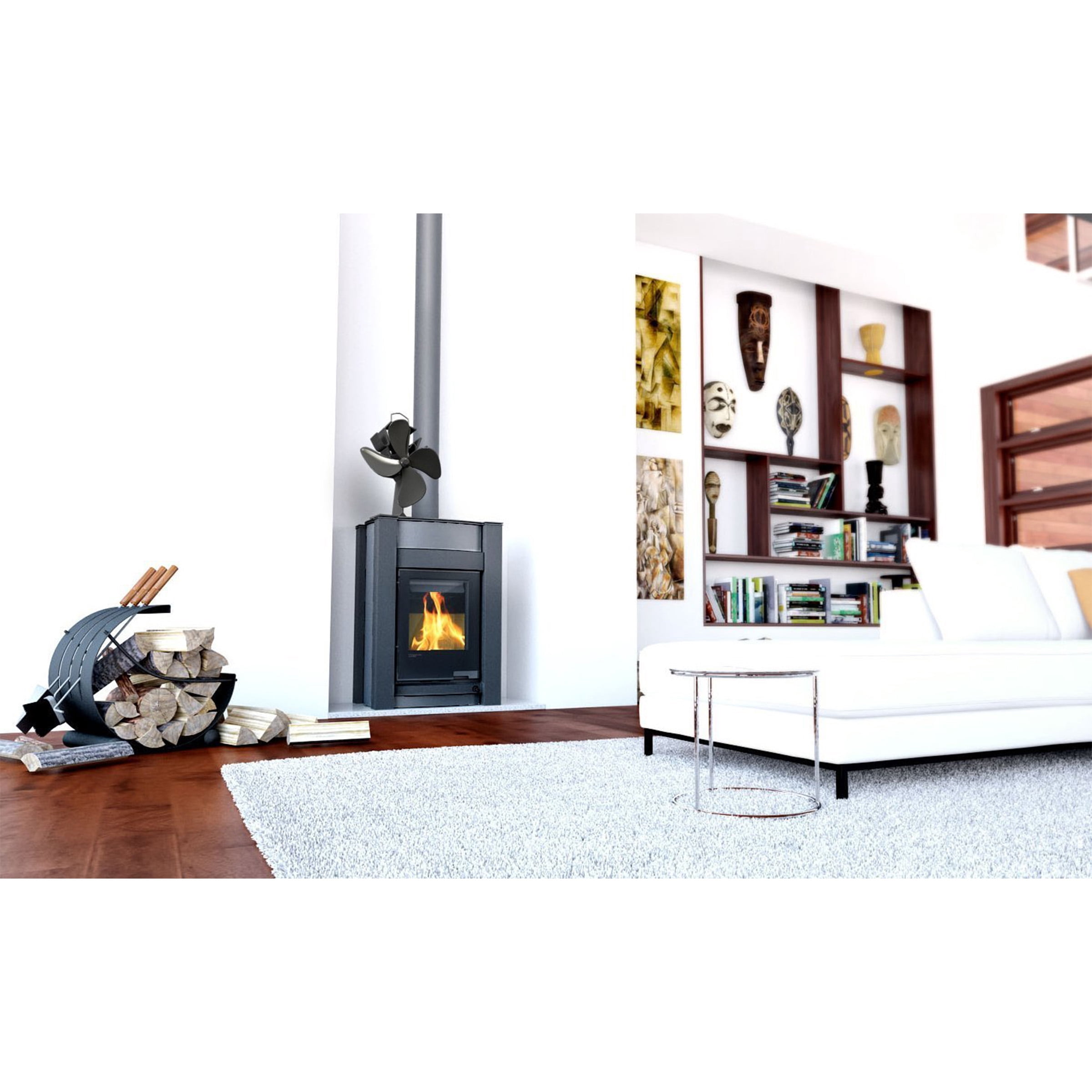 Home-Complete Heat-Powered Stove Fan for Wood Stoves or Fireplaces (Black)