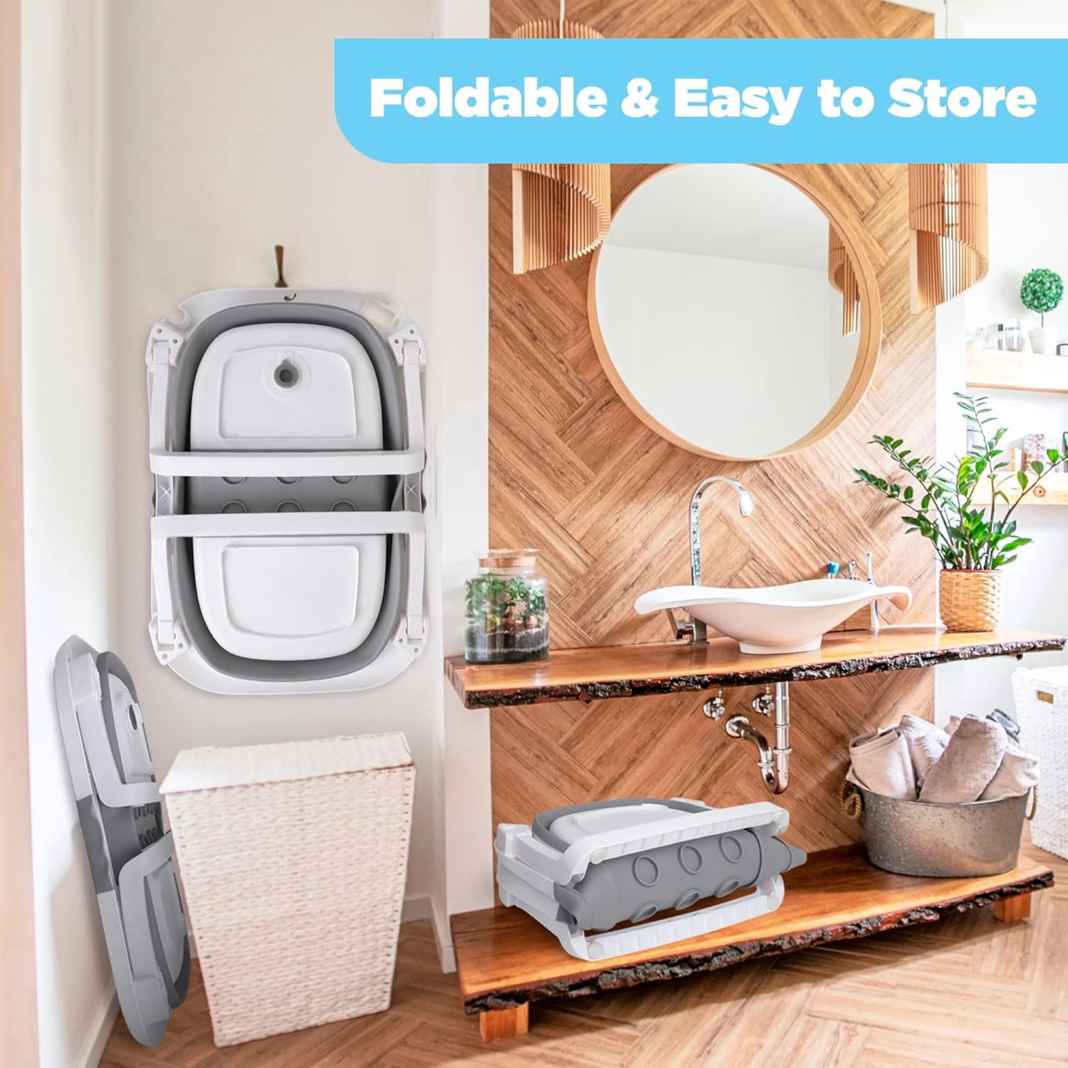 Prociv Foldable Baby Bathtub for Infants to Toddler,Portable Travel Bathtub Multifunctional Bathtub with Drain Hole, Baby Bathtub for Newborn 0-36 Month Gray (with Net)