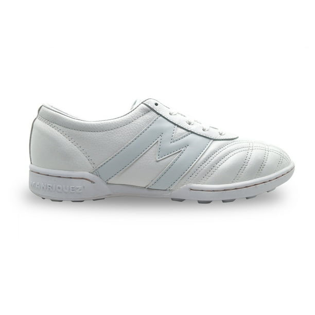Manriquez Botines fútbol piel tachones turf suela hule césped artificial blanco