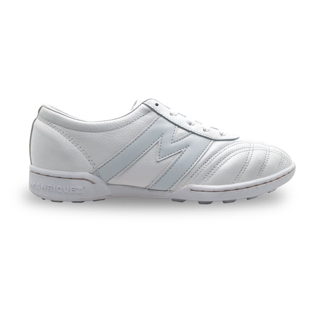 Manriquez Botines fútbol piel tachones turf suela hule césped artificial blanco
