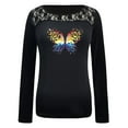 thumbnail image 4 of Blusa de manga larga informal con estampado de amor hueco de encaje con cuello redondo para mujer Pompotops gfhjh17416, 4 of 4