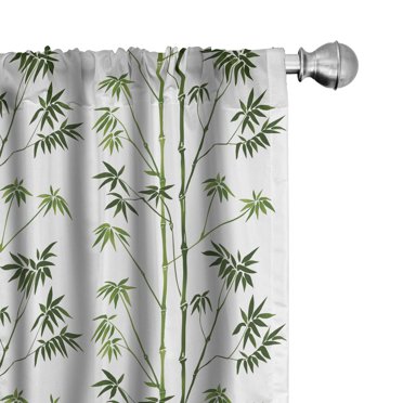 Ambesonne Asian Print 4-Panel Curtains, Exotic Foliage Pattern, 56"x95", Olive Green Evergreen