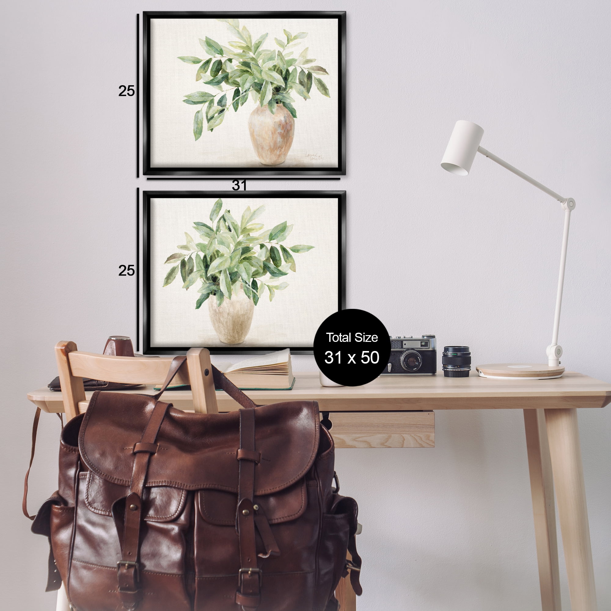 Stupell Industries Vase of Hardy Green Foliage Plants & Flowers Painting Black Floater Framed Canvas Art Print Wall Art, 31 x 25, Set of 2