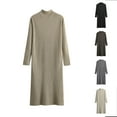 thumbnail image 1 of Sentmoon Robes de Soirée pour Femmes à Manches Longues à Col Rond Robes de Cocktail Couleur Unie Amples Respirantes Grande Taille Robe Maxi pour Femmes Décontractée pour Promenade Hivernale Décontractée Kaki Taille Unique, 1 of 4