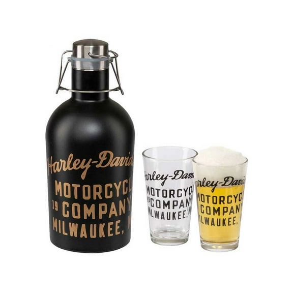 Harley-Davidson Stainless Steel 50 oz. Growler Set w/ Two 16 oz. Pint Glasses, Harley Davidson