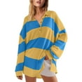thumbnail image 2 of Oversized Sweatshirt for Women Long Sleeve Button V-Neck Striped Print Pullover Tops Fall Fashion 2025 Loose Fit Tunic Blouses, 2 of 6