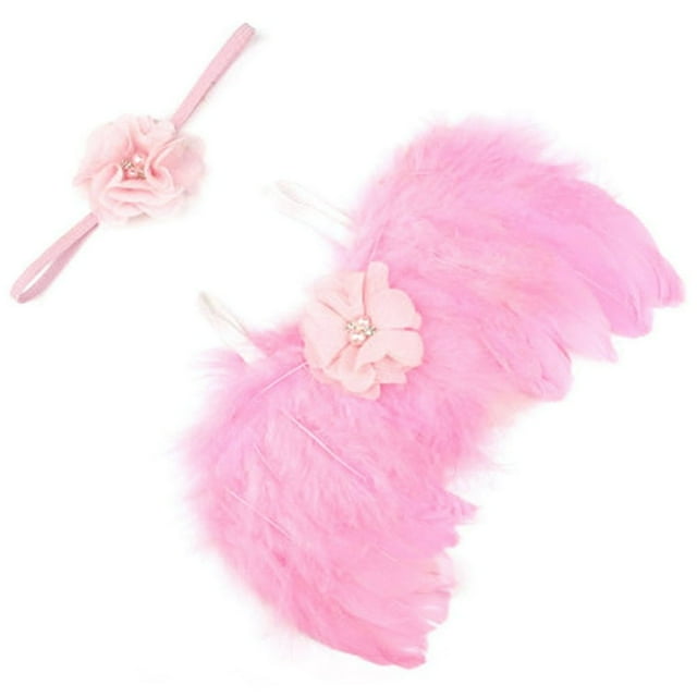 MesaSe Baby Newborn Solid Color Angle Feather Wing And Flower Headband Photograph Prop Suit Infant Clothes Suit