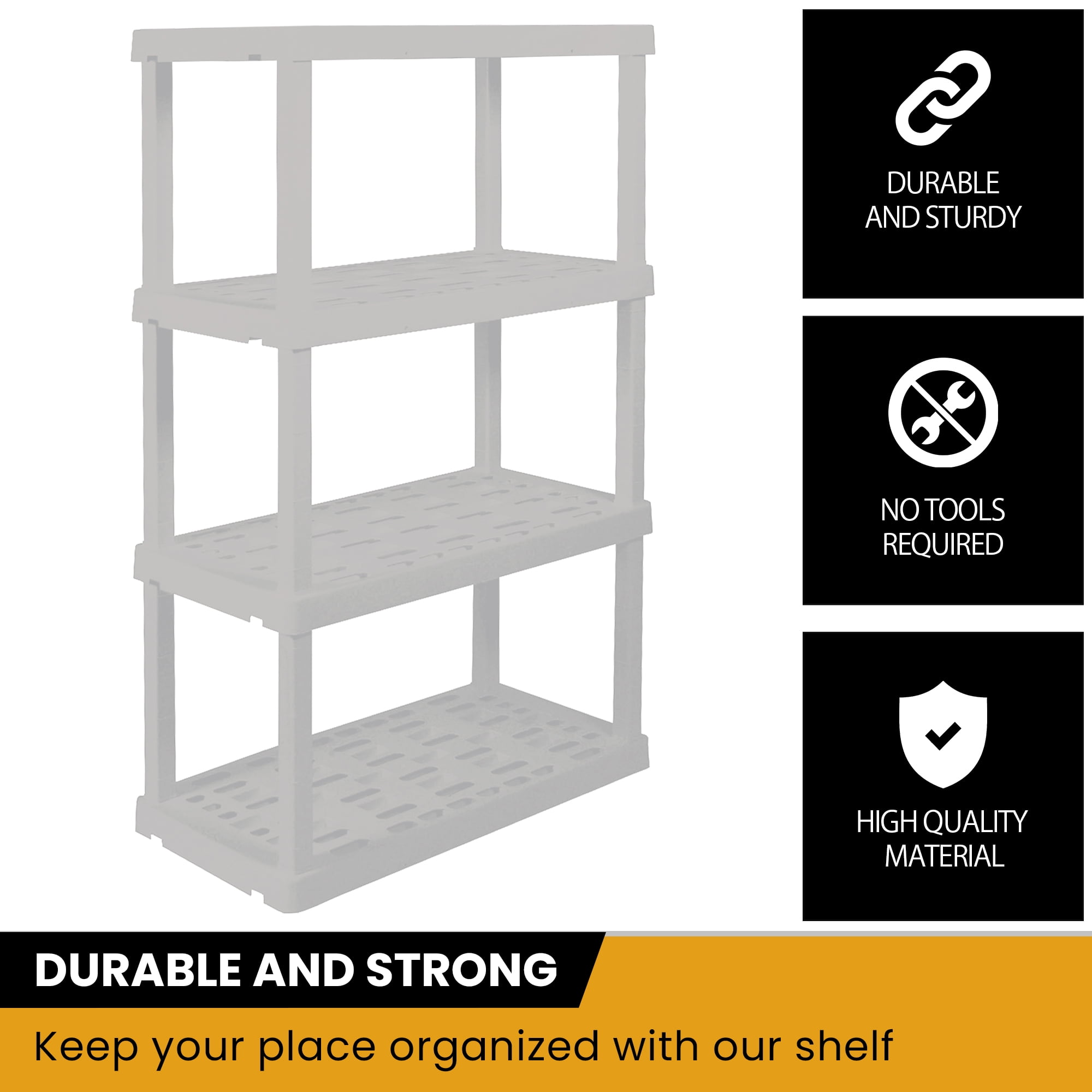 Hyper Tough Plastic Storage Shelves 4-Tier 56"H x 18"D x 37"W 2-Pack White 600 lbs Total Capacity
